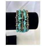Stack Turquoise Chip Beaded Stretch Cuff Bracelet