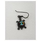 Sterling Silver Stone Inlay Turtle Dangle Earring