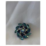 Vintage Blue and Green Rhinestone Brooch