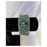 Silver Tone Turquoise Wrapped Wire Cuff Bracelet