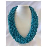 Vintage Turquoise Seed Bead Braided Bib Necklace