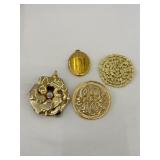(3) Gold Tone Brooches 2'-2.25' & Locket 1.25'