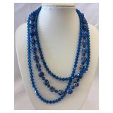 Vintage Royal Blue Glass Beaded Multi Strand
