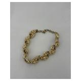 Vintage Crown Gold-Tone Faux Pearl Link Bracelet