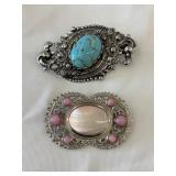 Two - Ornate Silver Tone Brooches 2.25', 2.75'
