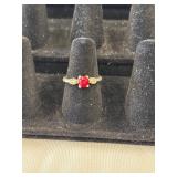 Vintage Silver Tone Ring with Ruby Rhinestone