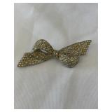 Vintage Art Deco Silver Tone Rhinestone Bow Brooch
