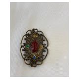 Vintage Art Deco Filigree Brooch w/assorted Stones