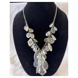 Silver Tone Faceted Lucite Statement Bib Necklace