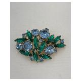 Vintage Gold-Tone Costume Brooch with Green &