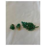 Vintage Leaf Brooch & Earrings w/Jade Matrix