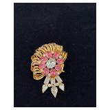Vintage Pink & Clear Rhinestone Brooch/Pendant