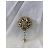 Vintage Sam Fink Jeweled Mini Hand Mirror