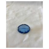 Vtg.Silver-Tone Filigree Brooch w/Blue Glass Stone