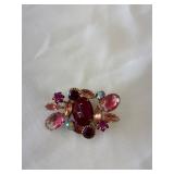 Vintage Red-Pink Aurora Borealis Rhinestone Brooch
