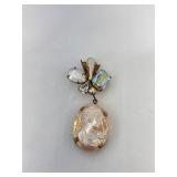 Pearlescent Pink Cameo & Gold Tone Angel Brooch