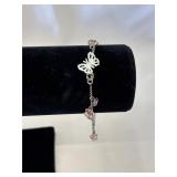 Necklace with Butterfly-Shaped Charm & Pink Beads