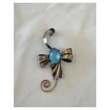 Vintage 1940s Sterling Silver and Aqua Blue Glass