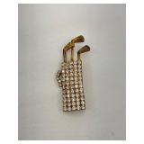 Gold Tone Golf Bag Brooch with Rhinestones