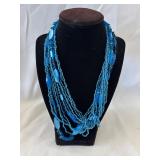 Blue Multi Strand Beaded Necklace