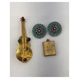 Vintage Gold-Tone Violin Brooch with