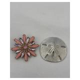 Vintage Pink Enamel and Rhinestone Flower Brooch