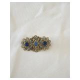 Vintage Gold Tone Filigree Brooch with Sapphire