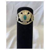 Vtg.  Nickel Silver Turquoise Bird Bangle Bracelet