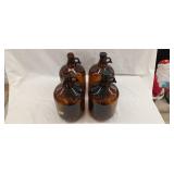 4 amber glass one gallon jugs 2 missing lids