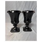 2 - L.E. Smith style Black Amethyst Glass Urn Vase