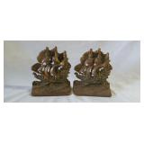 Pair of cast brass flagship bookends 5' tall