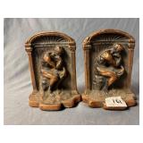 2 Vintage cast metal bronze bookends 'The Thinker'