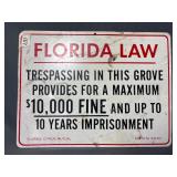 Metal Florida Law trespassing sign