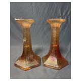2  - Marigold carnival glass candlesticks
