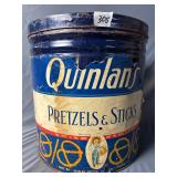 Quinlan's Pretzels & Sticks advertising tin