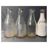 4 - Glass Milk bottles 'Moores & Ross'