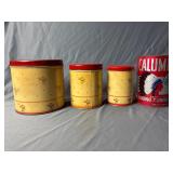 4 tins, Calumet Baking Powder tin 5 lb,