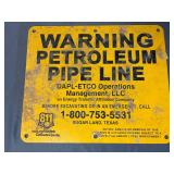 Metal Warning petroleum pipeline sign