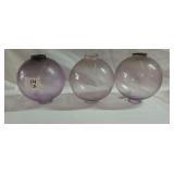 3 purple glass lightning rod balls 4.5' dia.