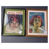 2 - Framed vintage sheet music covers portraits