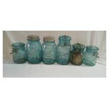 Pint and quart blue ball jars some with