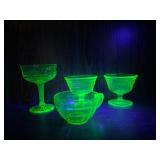 5 - Depression/ Uranium glass cups & compote