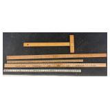 Vintage wooden rulers and T square