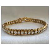 925 Sterling Gold Tone Tennis Bracelet w/CZ Stones