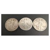 (3) 90% Walking Liberty Half Dollars