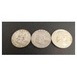 (3) 90% Ben Franklin Half Dollars