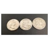 (3) 90% Ben Franklin Half Dollars