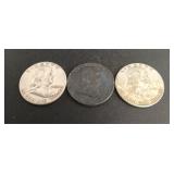 (3) 90% Ben Franklin Half Dollars
