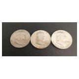 (3) 90% Ben Franklin Half Dollars