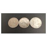 (3) 90% Ben Franklin Half Dollars
